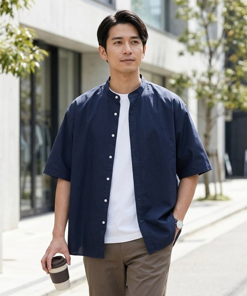 BACKYARD FAMILY(バックヤードファミリー)の「HOUSTON OX SS BAND COLLAR SHIRT(シャツ/ブラウス・メンズ・ネイビー/オリーブ/ホワイト/ブラック・17.5/15.5/18.5/16.5)」の9枚目の写真