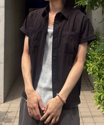 jacquard cropped shirt (2color) / ジャガードクロップド半袖シャツ