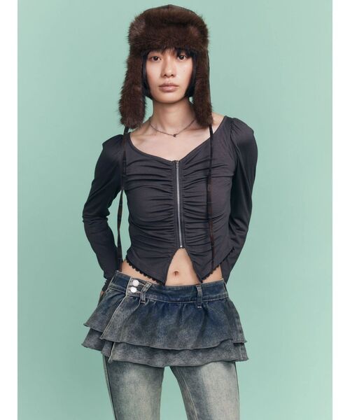 EMODA(エモダ)の「ペプラムレイヤーフレアパギンス(デニムパンツ・レディース・ライトブルー/ブラック・SMALL/MEDIUM/X-SMALL)」の9枚目の写真