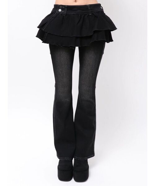 EMODA(エモダ)の「ペプラムレイヤーフレアパギンス(デニムパンツ・レディース・ライトブルー/ブラック・SMALL/MEDIUM/X-SMALL)」の18枚目の写真