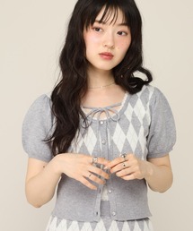 Heather | アーガイルリボンニット（半袖）　1049609(ニット/セーター)