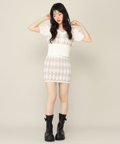 Heather(ヘザー)の「アーガイルリボンニット(半袖) 1049609(ニット/セーター・レディース・ネイビー/ベージュ/グレー・FREE)」の20枚目の写真