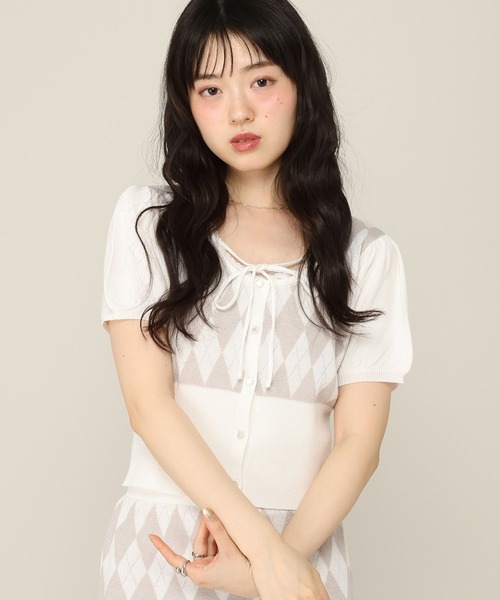 Heather(ヘザー)の「アーガイルリボンニット(半袖) 1049609(ニット/セーター・レディース・ネイビー/ベージュ/グレー・FREE)」の22枚目の写真