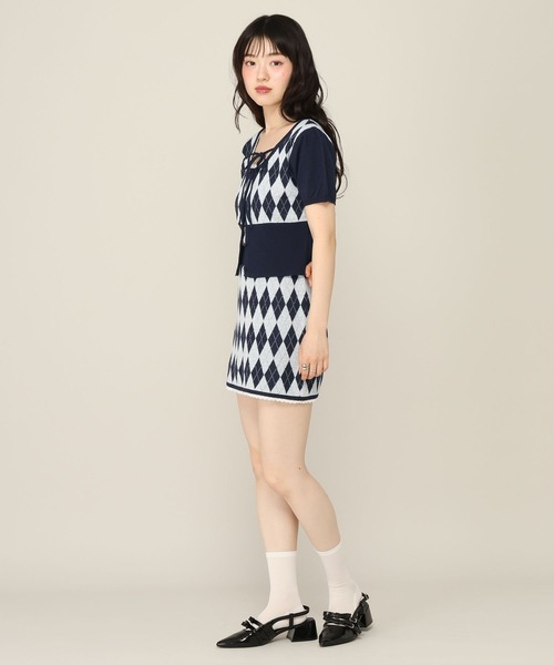 Heather(ヘザー)の「アーガイルリボンニット(半袖) 1049609(ニット/セーター・レディース・ネイビー/ベージュ/グレー・FREE)」の13枚目の写真