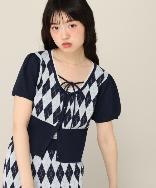 Heather(ヘザー)の「アーガイルリボンニット(半袖) 1049609(ニット/セーター・レディース・ネイビー/ベージュ/グレー・FREE)」の14枚目の写真