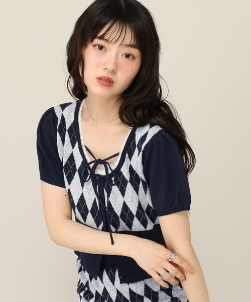 Heather(ヘザー)の「アーガイルリボンニット(半袖) 1049609(ニット/セーター・レディース・ネイビー/ベージュ/グレー・FREE)」の15枚目の写真