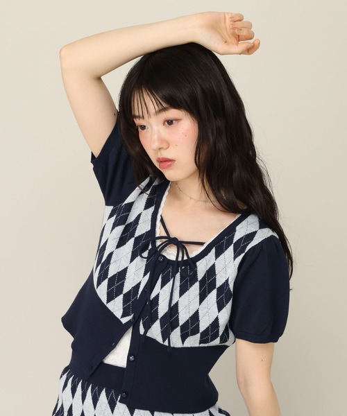 Heather(ヘザー)の「アーガイルリボンニット(半袖) 1049609(ニット/セーター・レディース・ネイビー/ベージュ/グレー・FREE)」の16枚目の写真
