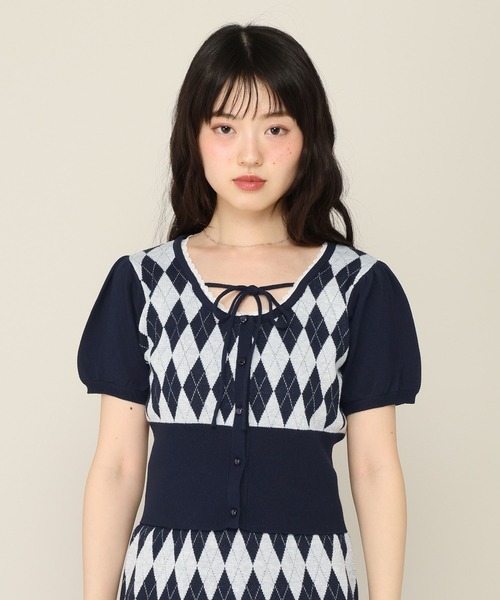 Heather(ヘザー)の「アーガイルリボンニット(半袖) 1049609(ニット/セーター・レディース・ネイビー/ベージュ/グレー・FREE)」の17枚目の写真