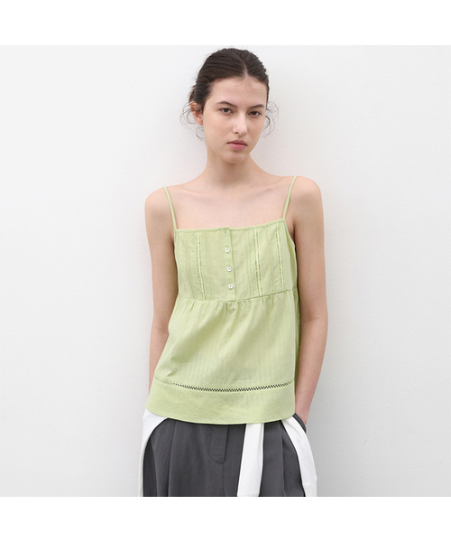 ATELIER NAIN（アトリエナイン）の「PINTUCK LACE COTTON BLOUSE (BL-4418)（シャツ/ブラウス・レディース・ホワイト/ライム・FREE）」の2枚目の写真