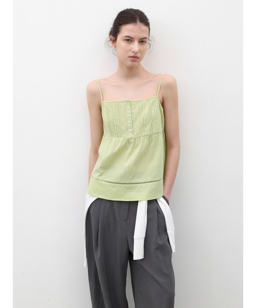 ATELIER NAIN（アトリエナイン）の「PINTUCK LACE COTTON BLOUSE (BL-4418)（シャツ/ブラウス・レディース・ホワイト/ライム・FREE）」の3枚目の写真