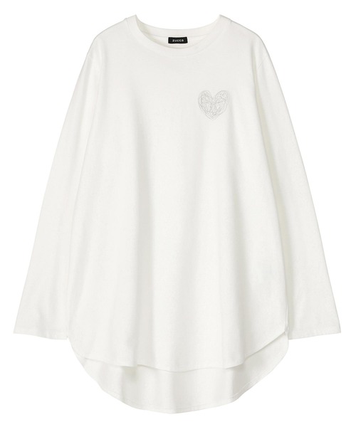 ZUCCa(ズッカ)の「HEART LOGO SHIRT TAIL T / カットソー(スウェット・レディース・カーキ/ホワイト/ブラック・M size)」の2枚目の写真