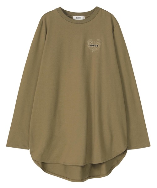 ZUCCa(ズッカ)の「HEART LOGO SHIRT TAIL T / カットソー(スウェット・レディース・カーキ/ホワイト/ブラック・M size)」の1枚目の写真
