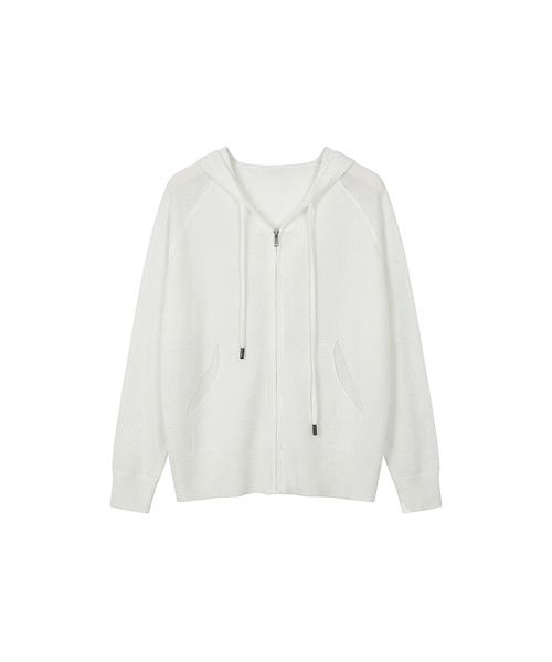 VASCARA(バスカラ)の「Waffle Knit Zip-Up Hoodie (3colors)(パーカー・レディース・ブラック/Beige/ホワイト・FREE)」の2枚目の写真