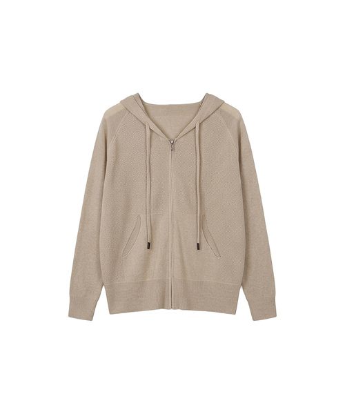 VASCARA(バスカラ)の「Waffle Knit Zip-Up Hoodie (3colors)(パーカー・レディース・ブラック/Beige/ホワイト・FREE)」の3枚目の写真