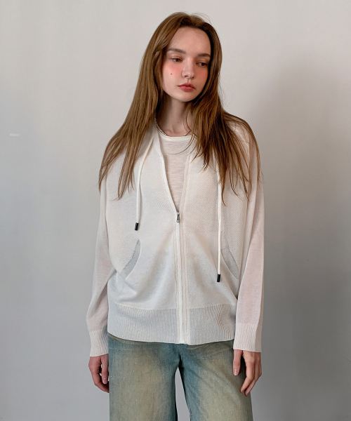 VASCARA(バスカラ)の「Waffle Knit Zip-Up Hoodie (3colors)(パーカー・レディース・ブラック/Beige/ホワイト・FREE)」の4枚目の写真