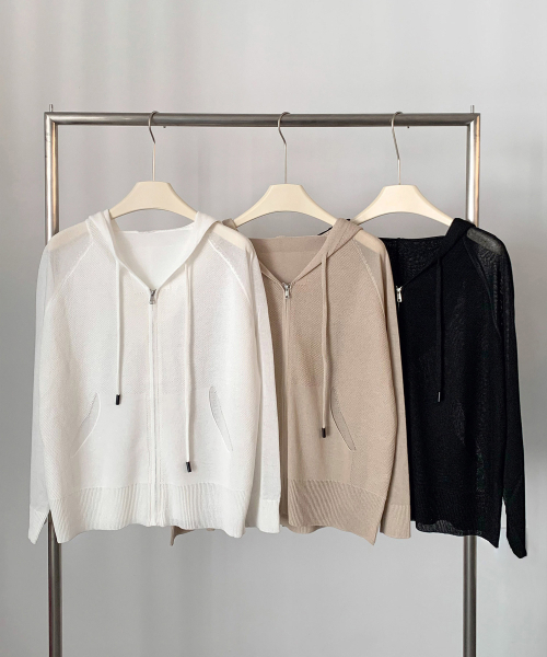 VASCARA(バスカラ)の「Waffle Knit Zip-Up Hoodie (3colors)(パーカー・レディース・ブラック/Beige/ホワイト・FREE)」の6枚目の写真