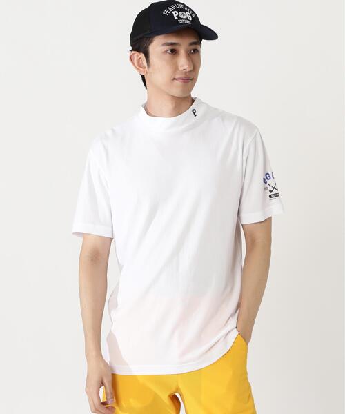 PEARLY GATES(パーリーゲイツ)の「【PEARLY GATES】Stone Cool2冷感ポリエチレンバーズアイ半袖ハイネックカットソー(Tシャツ/カットソー・メンズ・ホワイト/ピンク系その他3/ネイビー・MEDIUM/LARGE/SMALL/XX-LARGE/X-LARGE)」の1枚目の写真