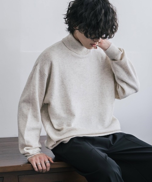 Rocky Monroe(ロッキーモンロー)の「新色追加 オーバーサイズウール混メランジタートルネックプルオーバーニットセーター(ニット/セーター・メンズ・マスタード/ワイン/オフホワイト/ブラック/チャコール/ブラウン/グレー・M/XL/L)」の9枚目の写真