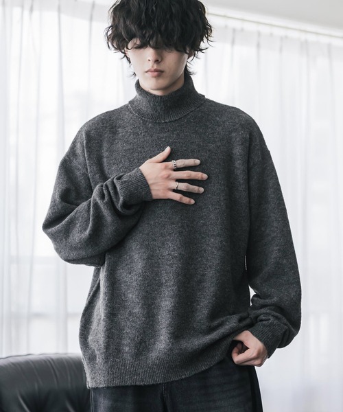 Rocky Monroe(ロッキーモンロー)の「新色追加 オーバーサイズウール混メランジタートルネックプルオーバーニットセーター(ニット/セーター・メンズ・マスタード/ワイン/オフホワイト/ブラック/チャコール/ブラウン/グレー・M/XL/L)」の16枚目の写真