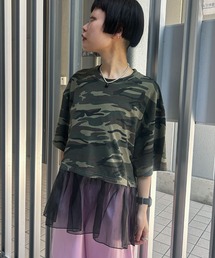 Narcissus | 【Narcissus】カモフラペプラムTシャツ / 半袖 シアー 迷彩 フリル(Tシャツ/カットソー)