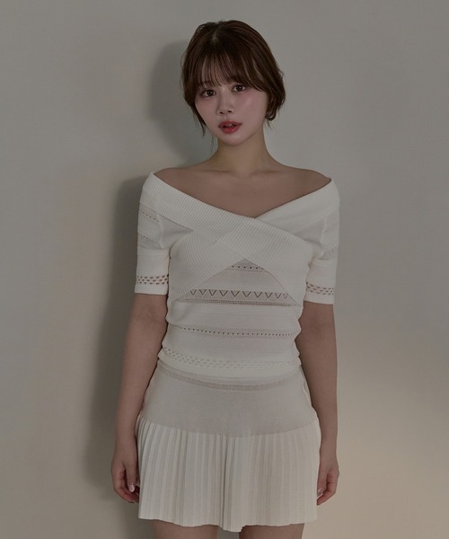 M DOLLY(エムドリー)の「Cross pleats Linnea set up / クロスプリーツリンネアセットアップ(セットアップ・レディース・アイボリー/ブラウン・FREE)」の4枚目の写真