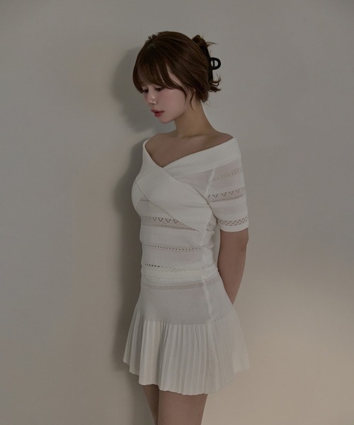M DOLLY(エムドリー)の「Cross pleats Linnea set up / クロスプリーツリンネアセットアップ(セットアップ・レディース・アイボリー/ブラウン・FREE)」の5枚目の写真