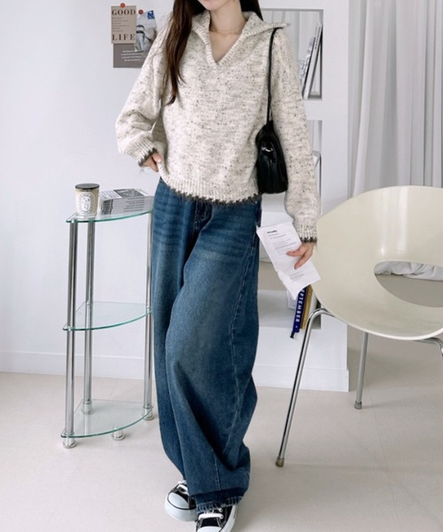Ada.(エイダ)の「スキッパーカラー メランジ ニット プルオーバー(ニット/セーター・レディース・ブラウン/グレー/アイボリー・FREE)」の9枚目の写真