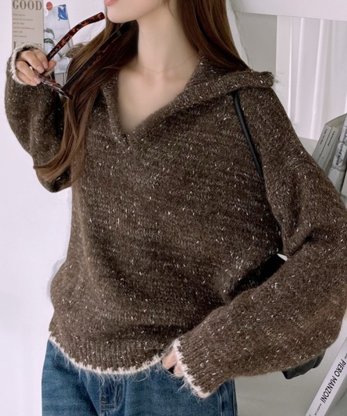 Ada.(エイダ)の「スキッパーカラー メランジ ニット プルオーバー(ニット/セーター・レディース・ブラウン/グレー/アイボリー・FREE)」の12枚目の写真