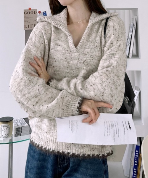 Ada.(エイダ)の「スキッパーカラー メランジ ニット プルオーバー(ニット/セーター・レディース・ブラウン/グレー/アイボリー・FREE)」の6枚目の写真