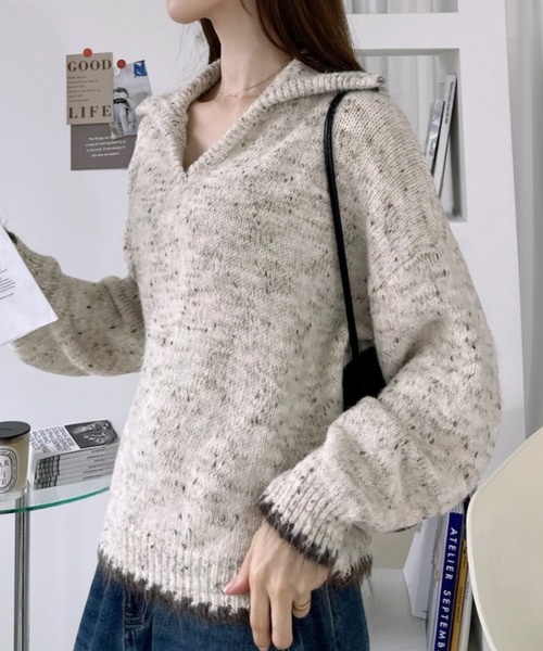 Ada.(エイダ)の「スキッパーカラー メランジ ニット プルオーバー(ニット/セーター・レディース・ブラウン/グレー/アイボリー・FREE)」の7枚目の写真