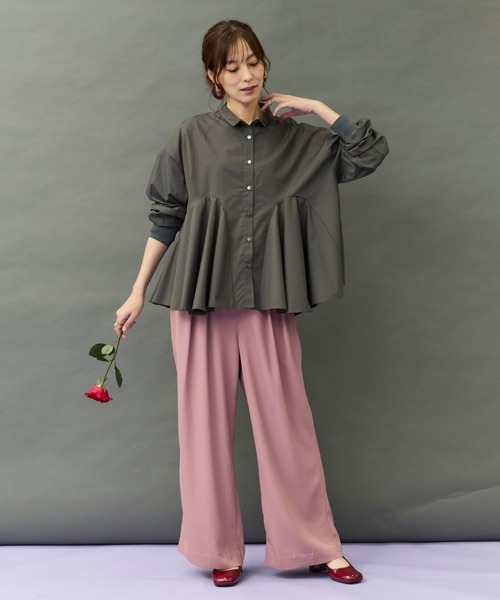 JETSET SOLO PLUS (ジェットセットソロプラス)の「【JETSET SOLO PLUS】ソフトドレープツイルフレアワイドパンツ(その他パンツ・レディース・ブラック/ダークカーキ/スモークピンク・FREE)」の9枚目の写真