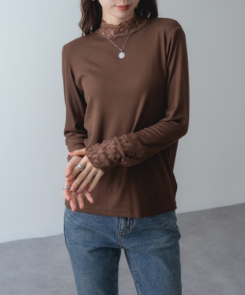 ANNA LUNA(アンナルナ)の「【ANNA LUNA】重ねる だけで今っぽい! レース タートル プルオーバー(Tシャツ/カットソー・レディース・ブラウン/ブラック/ホワイト/ライトグレー・MEDIUM)」の4枚目の写真