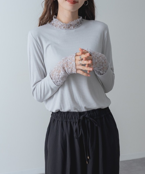ANNA LUNA(アンナルナ)の「【ANNA LUNA】重ねる だけで今っぽい! レース タートル プルオーバー(Tシャツ/カットソー・レディース・ブラウン/ブラック/ホワイト/ライトグレー・MEDIUM)」の3枚目の写真