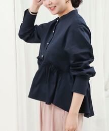 パール釦ウェーブギャザーブラウス