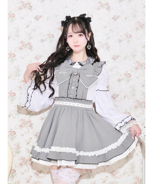 NOEMIE(ノエミー)の「エプロンライクビッグリボンジャンスカ(ジャンパースカート・レディース・ブラック/A/サックスブルー/ピンク・M)」の4枚目の写真