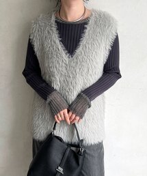 袖シアーリブニットプルオーバー