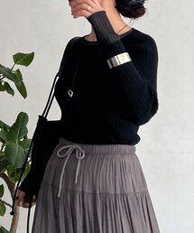 袖シアーリブニットプルオーバー