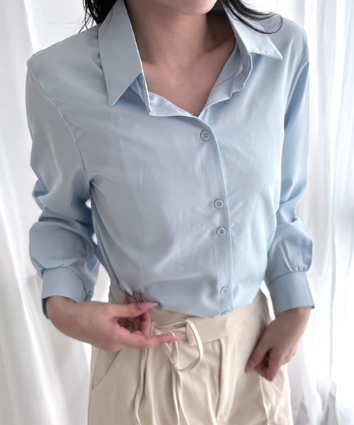 merrylatte（メリーラテ）の「シフォンベーシックシャツ 長袖ブラウス【SS】（シャツ/ブラウス・レディース・ホワイト/ブラック/ライトブルー・S/L/M）」の6枚目の写真