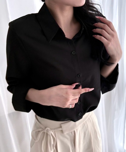 merrylatte（メリーラテ）の「シフォンベーシックシャツ 長袖ブラウス【SS】（シャツ/ブラウス・レディース・ホワイト/ブラック/ライトブルー・S/L/M）」の10枚目の写真