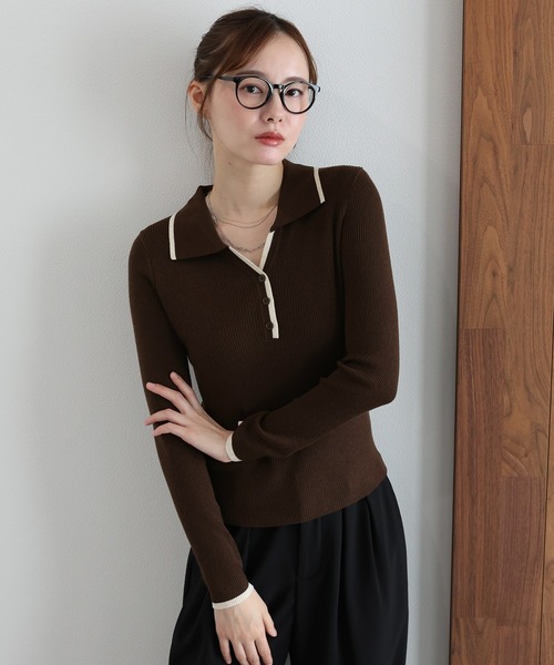 J by blue(ジェイバイブルー)の「ウール混バイカラースキッパーニット(ニット/セーター・レディース・ブラウン/チャコールグレー/ベージュ・MEDIUM)」の2枚目の写真