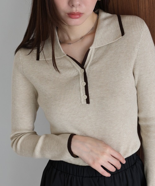 J by blue(ジェイバイブルー)の「ウール混バイカラースキッパーニット(ニット/セーター・レディース・ブラウン/チャコールグレー/ベージュ・MEDIUM)」の5枚目の写真