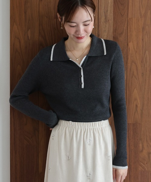 J by blue(ジェイバイブルー)の「ウール混バイカラースキッパーニット(ニット/セーター・レディース・ブラウン/チャコールグレー/ベージュ・MEDIUM)」の6枚目の写真