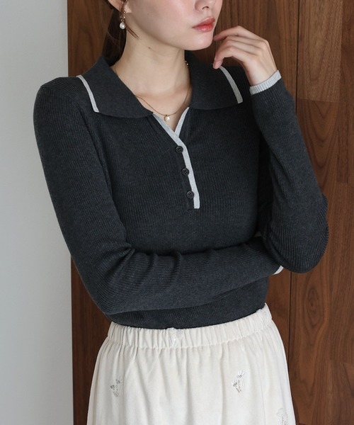 J by blue(ジェイバイブルー)の「ウール混バイカラースキッパーニット(ニット/セーター・レディース・ブラウン/チャコールグレー/ベージュ・MEDIUM)」の7枚目の写真