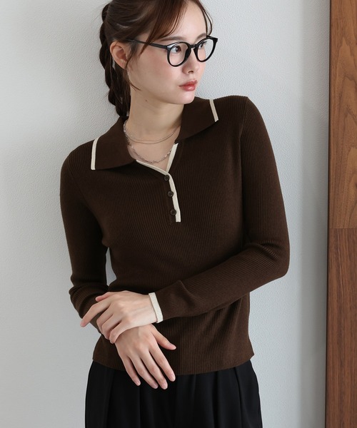 J by blue(ジェイバイブルー)の「ウール混バイカラースキッパーニット(ニット/セーター・レディース・ブラウン/チャコールグレー/ベージュ・MEDIUM)」の8枚目の写真