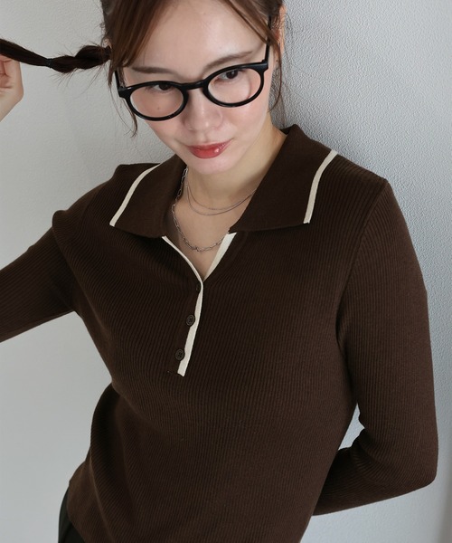 J by blue(ジェイバイブルー)の「ウール混バイカラースキッパーニット(ニット/セーター・レディース・ブラウン/チャコールグレー/ベージュ・MEDIUM)」の9枚目の写真