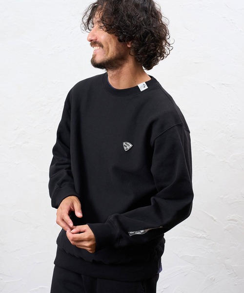 No Rain No Rainbow(ノーレインノーレインボー)の「msw1944- 12oz brushed lining trainer (musical note print ) クルーネックススウェット(NR26W-12)(スウェット・メンズ・アッシュ/ブラック×ピンク/ブラック×ホワイト・M/S/L/XL)」の4枚目の写真
