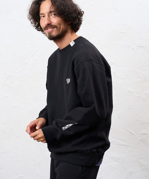 No Rain No Rainbow(ノーレインノーレインボー)の「msw1944- 12oz brushed lining trainer (musical note print ) クルーネックススウェット(NR26W-12)(スウェット・メンズ・アッシュ/ブラック×ピンク/ブラック×ホワイト・M/S/L/XL)」の5枚目の写真