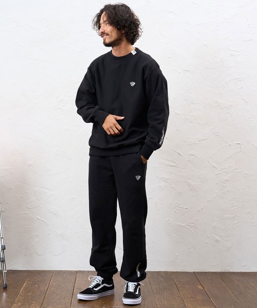 No Rain No Rainbow(ノーレインノーレインボー)の「msw1944- 12oz brushed lining trainer (musical note print ) クルーネックススウェット(NR26W-12)(スウェット・メンズ・アッシュ/ブラック×ピンク/ブラック×ホワイト・M/S/L/XL)」の6枚目の写真
