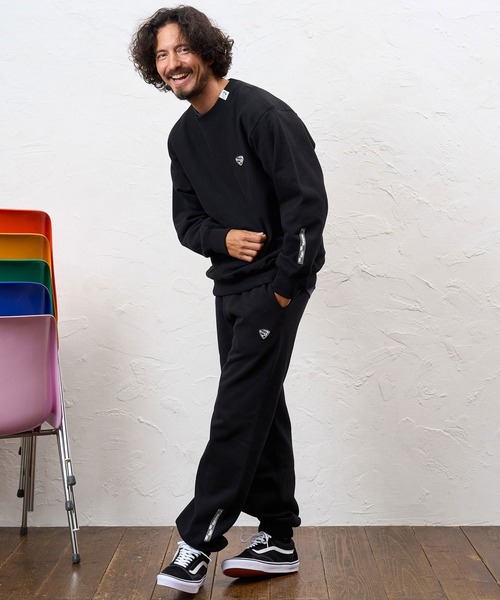 No Rain No Rainbow(ノーレインノーレインボー)の「msw1944- 12oz brushed lining trainer (musical note print ) クルーネックススウェット(NR26W-12)(スウェット・メンズ・アッシュ/ブラック×ピンク/ブラック×ホワイト・M/S/L/XL)」の7枚目の写真