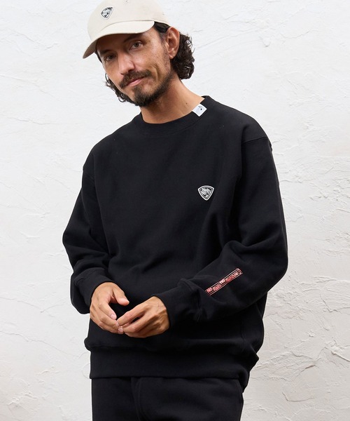 No Rain No Rainbow(ノーレインノーレインボー)の「msw1944- 12oz brushed lining trainer (musical note print ) クルーネックススウェット(NR26W-12)(スウェット・メンズ・アッシュ/ブラック×ピンク/ブラック×ホワイト・M/S/L/XL)」の8枚目の写真